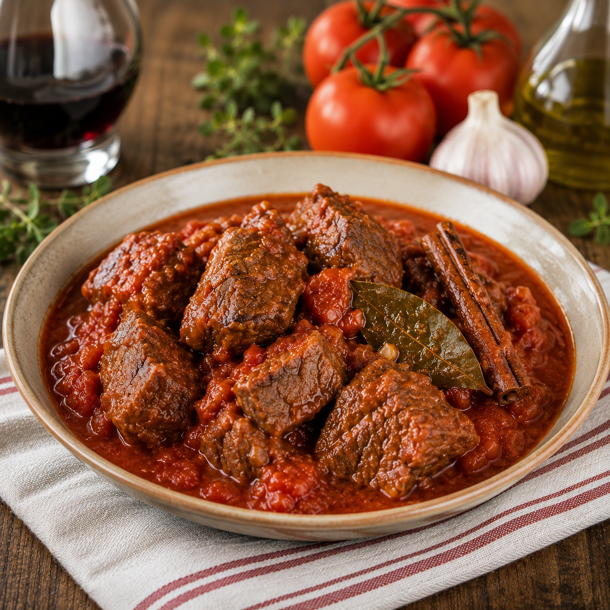 Beef Kokkinisto (Beef Braised in Tomato, Cinnamon & Clove Sauce)