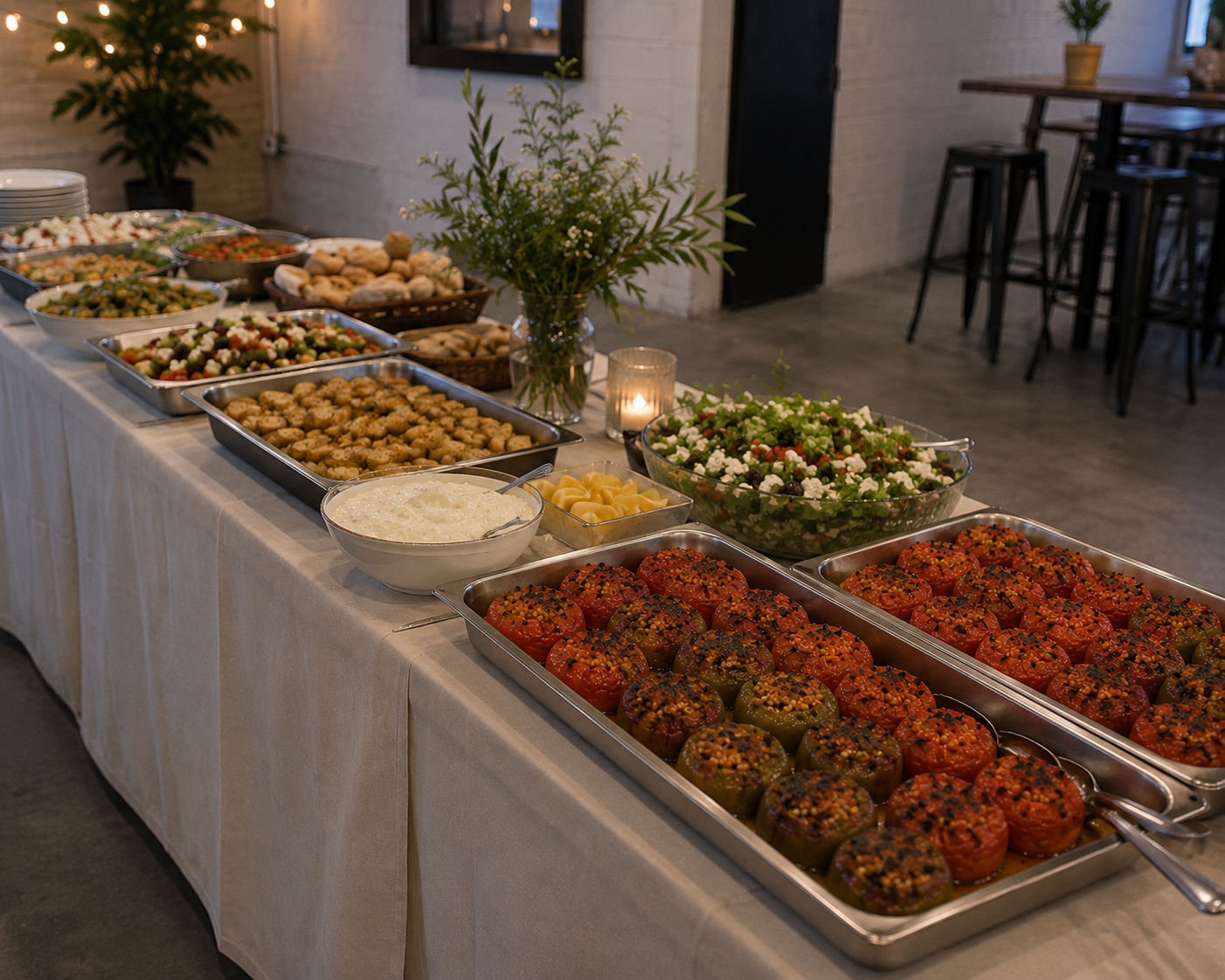 Greek catering buffet table