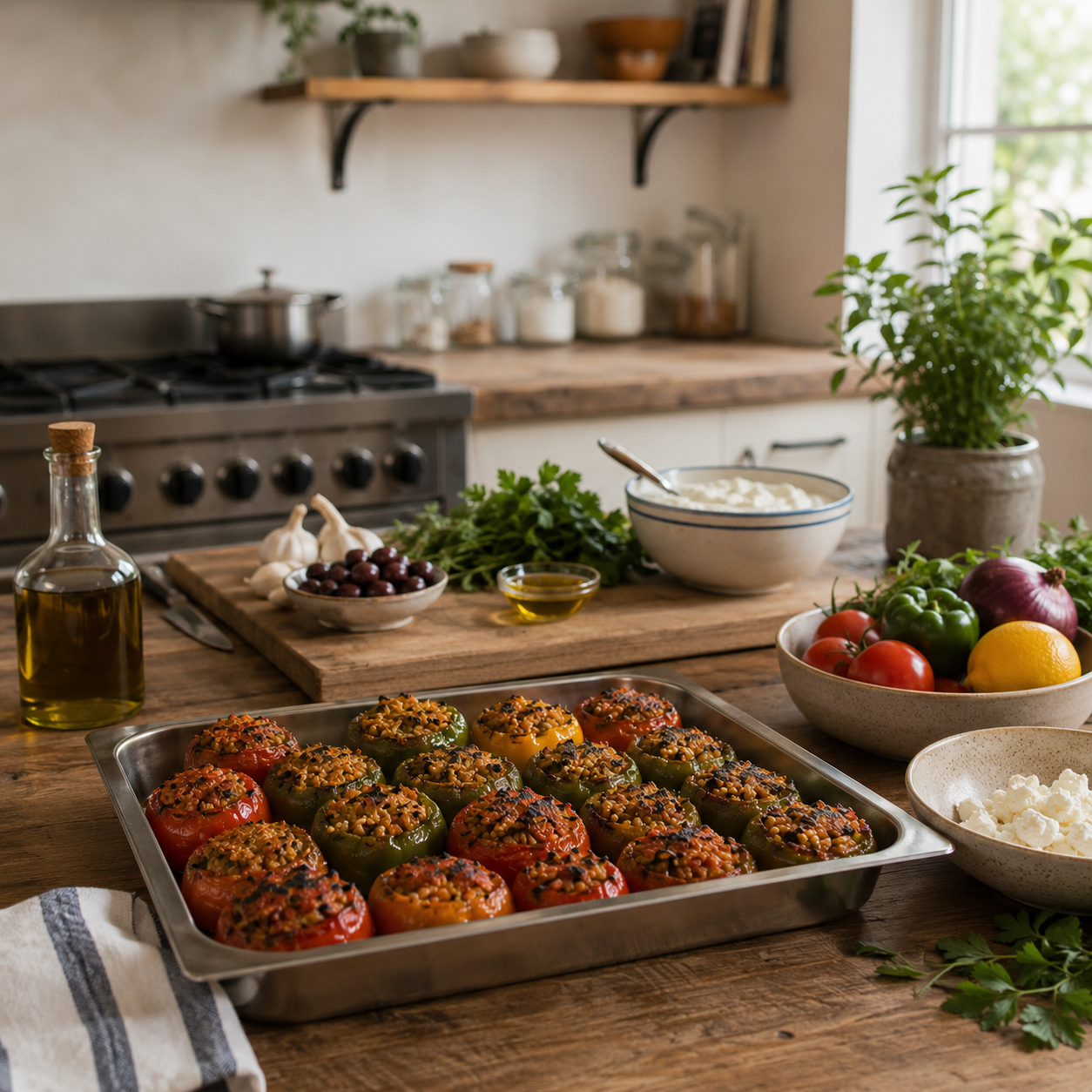 Greek Food In Kitchen