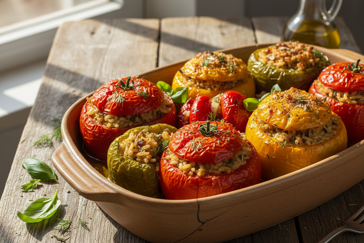 3 course VEGETARIAN cooking class-Gemista (Tomatoes and Capsicums stuffed with rice and herbs)